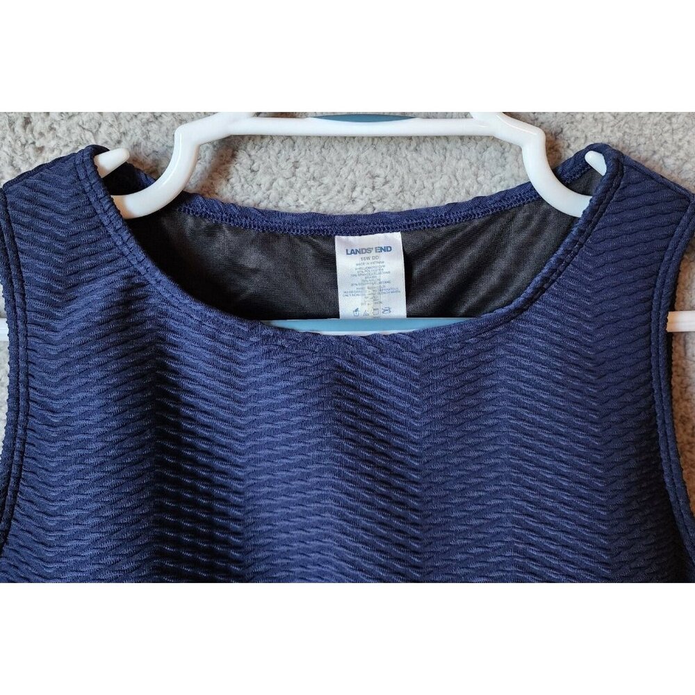 Lands' End Women's High Neck Tankini Swim Top Padded Textured Modest Blue 18W DD - Picture 2 of 11